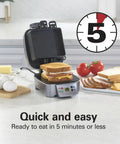 Hamilton Beach Sandwich Stacker Toaster Oven Grilling Machine for Homemade Hot Pizzas, Melts, and Subs with timer and nonstick plate.
