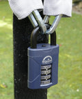 Beefy 4 Wheel Combination Padlock With Hardened Steel Shackle And Alloy Lock Body Weatherproof For Home Shed Gate Boat Garage Corrosion Resistant Blue 2 Inch Dial System With Large Wheels And 10000 Possible Combinations