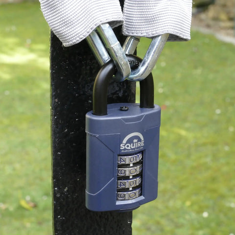 Beefy 4 Wheel Combination Padlock With Hardened Steel Shackle And Alloy Lock Body Weatherproof For Home Shed Gate Boat Garage Corrosion Resistant Blue 2 Inch Dial System With Large Wheels And 10000 Possible Combinations