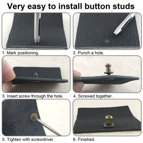 Step-by-step guide for using Heavy Duty Round Head Button Studs And Chicago Screws Assorted In 120 Pieces Dope Silver Zinc Alloy Hardware.