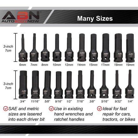 20 Piece Allen Hex Bit Set For 1/2 Inch Impact Driver, Chrome Molybdenum Steel SAE And Metric Bits, Heavy Duty Allen Wrench Kit