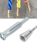Pro Grade 40Cr Steel Wire Stripper And Terminal Twist Fixture Compatible With Power Drills close-up of drill bit attachments on concrete.