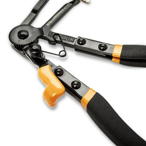 Cable Hose Clamp Pliers For Hard To Reach Clamps Snaking Cable For Removing And Installing Spring And Flat Band Hose Clamps Ranging 0 To 2 Inches And 1 To 3 Inches Pro Grade Automotive And Plumbing Tool showing close-up of grip and cable mechanism.
