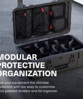 22 Inch Large Rolling Lockable Beefy Hard Storage Case With Padded Divider And Lid Organizer Model 300 Waterproof Protective Box For Camera And Production Gear Made In USA Black open showing dividers