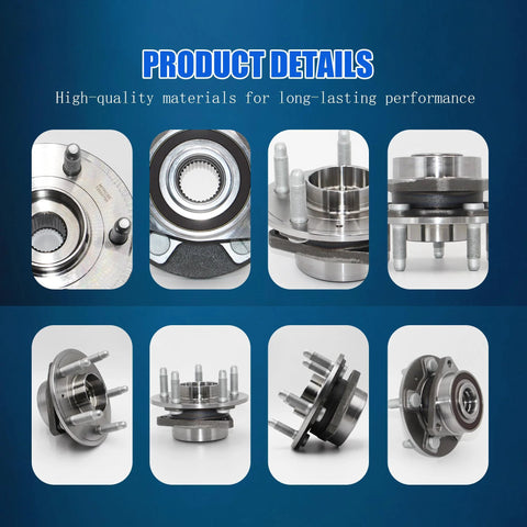 2 Pack Front And Rear Wheel Bearing Hub Assembly With ABS 5 Lug Fit For Chevy Impala Malibu Equinox GMC Terrain Buick LaCrosse Regal Cadillac XTS CTS Saab 9 5, showing hub details and installation views.