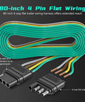 80 inch Heavy Duty 4 Pin Trailer Connector Harness Extension with flat wiring for utility and cargo use.