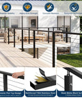 Heavy Duty Matte Black Stainless Steel Cable Railing Handrail Kit With Pom Connectors 12 Foot Guardrail System for Decks and Stairs showcasing ergonomic design.
