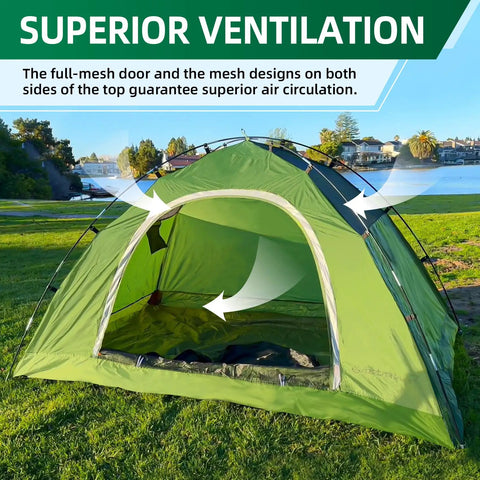 Lightweight Two Person Tent For Camping All Weather All Season With Easy Up Design And Waterproof Shelter shown with ventilation
