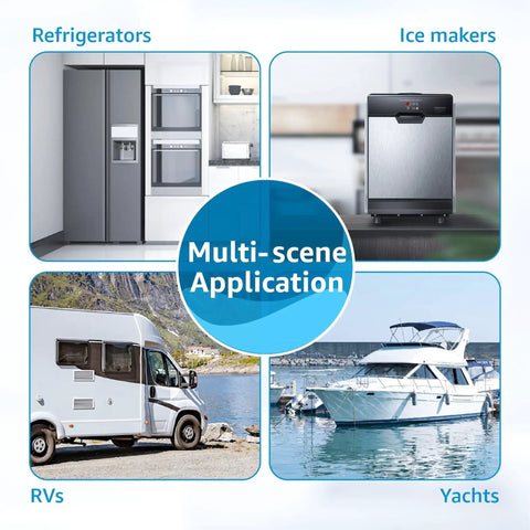 Direct Swap Inline Water Filter Replacement For Reverse Osmosis Post Carbon Systems With Nsf Ansi Forty Two Certification Compatible With Common Plumbing Setups Includes Zero Fittings Keeps Your Existing Tubing Intact For No Sweat Swaps And A Game Changer used in refrigerators, ice makers, RVs, and yachts, showcasing diverse applications.