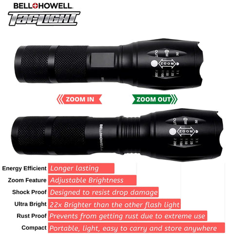 TacLight Bright LED Flashlight With Zoom And Five Modes 100000 Hour Bulb Water Resistant Tough As Nails Mini Torch 5 Inch Long