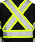 Back view of TBK66 Class 3 Rain Suit Jacket And Pants With Hi Vis Reflective X Pattern, 100 Percent Polyester, Black Bottom