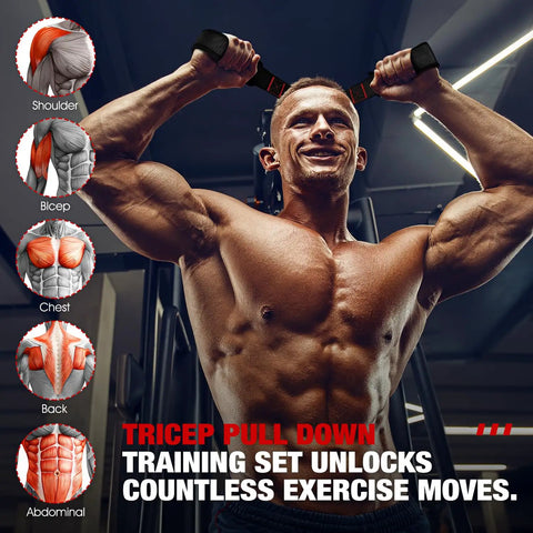 Man using Heavy Resistance Bands With Handles For Home Gym, Tricep And Bicep Training, Shoulder and Forearm Strength Training