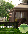 Insect-proof Easy Setup 13x13 Pop Up Gazebo with Wheeled STO-N-Go Bag in beige and coffee, backyard patio scene with comfort features.