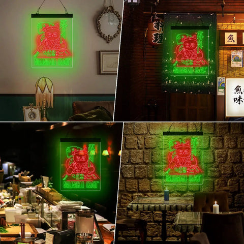 Sushi Cat Neon Sign Dope Neon Light For Sushi Bar And Restaurant Wall Decor Handmade Retro LED Cat Chef Sign Light Up Art
