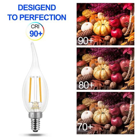 12 Pack Dimmable LED Candelabra Bulbs Flame Tip CA11 Shape, 60 Watt Equivalent, 2700K Soft White, E12 Base, CRI 90