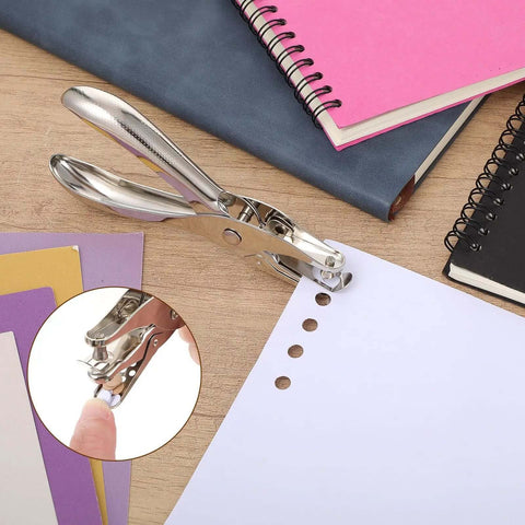 Twenty Piece Metal Handheld Single Hole Punch Set One Quarter Inch Eight Sheet Capacity for crafts, greeting cards, notebooks.