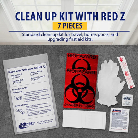 Top Tier Blood Spill Kit And Bodily Fluid Cleanup Set Featuring Heavy Duty Absorbent Powder with gloves and biohazard bags.