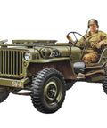 Jeep Willys MB 1/35 Scale 4X4 Military Vehicle Model Kit with driver figure, WWII era replica, visible realistic interior detail