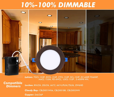 Ultra Thin 4 Inch LED Recessed Downlight Canless With Junction Box in kitchen, dimmable 10W, oil rubbed bronze finish