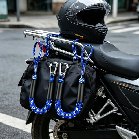 Elastic Bungee Dock Line For Boats, 4 ft Mooring Rope With Stainless Steel Clip on motorcycle with helmet on rear rack