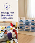 Heavy Duty Clear Plastic Storage Totes Set Of 16 31 Quart Stackable Bins with latching and locking lids for organizing linens and clothes