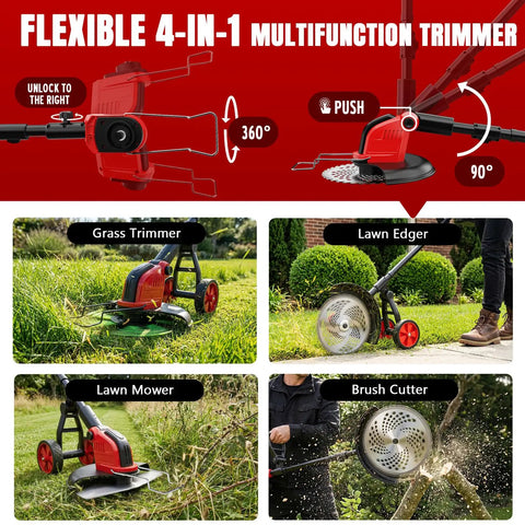 Cordless 6000mAh Weed Eater With 12 Inch Brushless Head Wheeled String Trimmer 4 In 1 Grass Trimmer Brush Cutter Edger