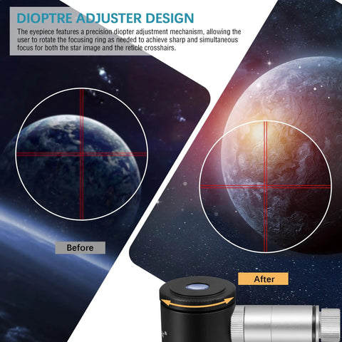 Image showing before and after views of a planet using Illuminated Reticle Eyepiece For 1.25 Inch Telescopes With Red Crosshair And LED Illuminator.