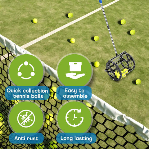 No Bending Over Tennis Ball DinkBall Roller Picker For 1.5 To 3 Inch Balls Quick Rolling Ball Retriever with features on court