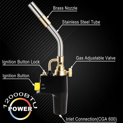 Propane Torch Head Kit With Three Nozzles High Intensity Trigger Start For Soldering Brazing And Welding Map Gas Use