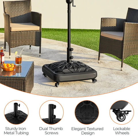 Fillable Mobile Umbrella Base With 4 Wheels 4 Locks 2 Knobs Heavy Duty Patio Umbrella Pole Holder for Outdoor Deck