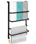 Over the Door Towel Rack for Bathroom Three Tier Behind Door with Hook Matte Black No Fuss Organizer for Bath Towels