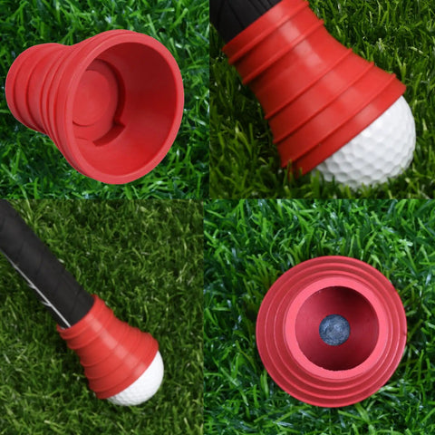 Golf Ball Retriever With Rubber Suction Cup Tool For Easy Ball Retrieval, Durable PVC Build, shown picking up ball on grass