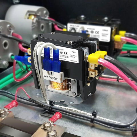 4 Pack 24V One Pole AC Contactor for HVAC Systems, 40A FLA heavy-duty relay installed in HVAC setup