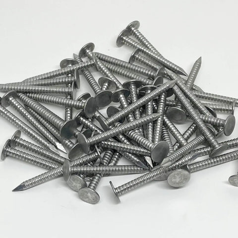 One Hundred Pack 1.25 Inch Ring Shank Aluminum Nails Flat Head Rust Resistant Finish Built For Vinyl Siding Roofing Fascia Trim Jobs Demanding Heavy Duty Performance