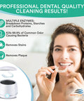 Mint Ultrasonic Retainer Cleaner Solution Concentrate for Ultrasonic Machines shown with dental quality cleaning results.