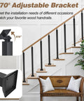 Eight Pack Black Indoor Railing Post Kit With 270 Degree Adjustable Flat Brackets installed on white staircase