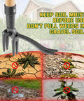 Stand Up Weed Puller Tool With Long Handle And 4 Claw Steel Head displaying recommended soil conditions with caution signs.