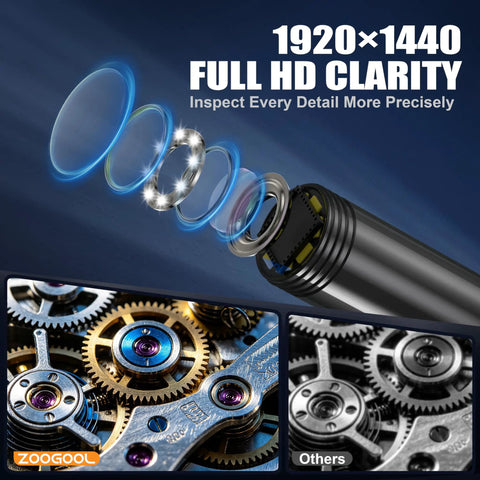 1920P HD Endoscope Camera With Light For Tight Spaces, Ultra Slim 8.5mm Borescope For Pipes, Engines, Walls And Tiny Crevices, Clear View, Handy Illumination, Pro Grade Inspection Tool, 1920x1440 lens graphic