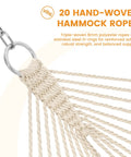 Close-up of hand-woven polyester ropes and O-ring on Caribbean Rope Hammock For Outdoors Extra Large 13 Ft Two Person XL