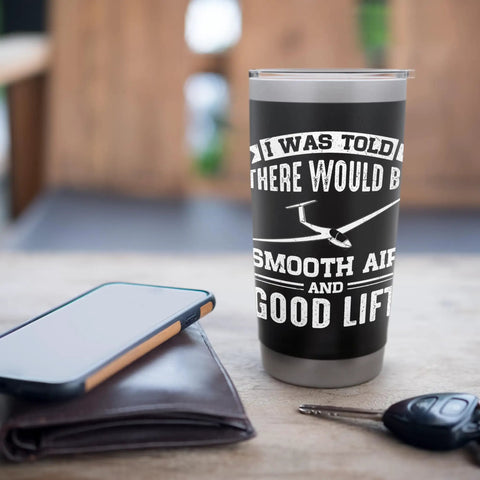 Glider Pilot Stainless Steel Insulated Tumbler on table with phone and keys, designed for aviation enthusiasts, durable double wall mug.