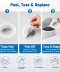 Step-by-step guide for Super Slick Disposable Shower Drain Hair Catchers, 40 Pack Flower Mesh Grates usage in bathroom.