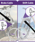 Universal 103Piece Bike Brake Cable Kit With Chromium Vanadium Steel Cable Cutter And Shifter Cables for MTB and road bikes showing 1.75m and 2m cables.