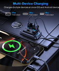 Road Warrior Ready Dual Fast Charging 12 Volt Usb Outlet Panel 4 Pack Packed With Type C Pd And Usb A Qc Ports charging multiple devices on a dashboard.