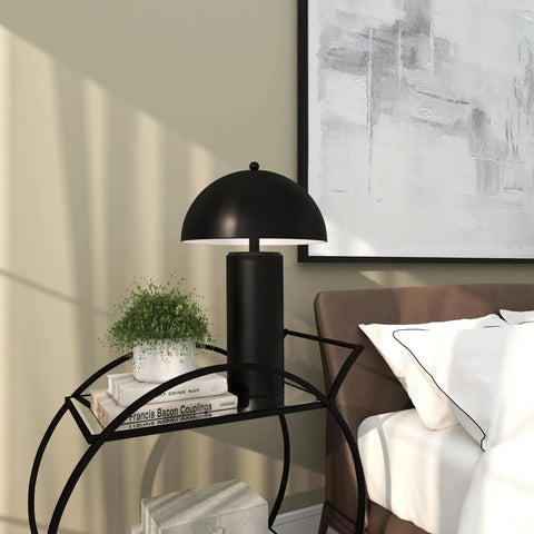 Black Metal Table Lamp With Dome Shade Modern Living Room Accent Light Durable Iron Construction 14x14x22 Inches Sleek Minimalist Design Great For Bedroom Desk Sofa Table on bedside table
