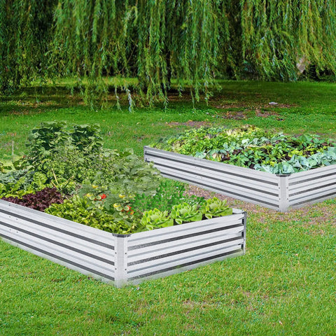 Galvanized Raised Garden Beds 2 Pack Metal Garden Kit 4x8x1 Feet Each For Flowers Vegetables And Herbs Easy Assembly Stackable Or Interlocking