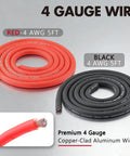 0 Gauge True Dual Amp Wiring Kit With 2000W Power 200A ANL Fuse OFC RCA Cables 14 Gauge Speaker Wire Pre Cut Power And Ground Cables Distribution Block Install Hardware For A High Performance Car Audio System, 4 AWG red and black copper-clad aluminum wire coils