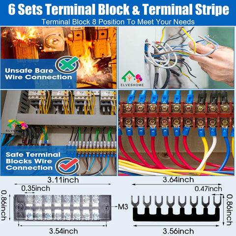 8 Position Terminal Block Kit With Ground Blocks And Screw Terminals, Pluggable Distribution Terminal Blocks With Cover image