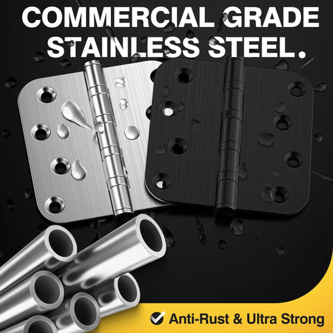 Built Tough Heavy Duty Ball Bearing Door Hinges 4X4 Inches Solid Stainless Steel Brushed Nickel Finish shown with black hinge.