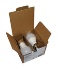 Open box with 2-pack 100W Equivalent A19 LED Bulbs 15W Energy Saving Soft White 2700K E26 Base Non Dimmable 10,000 Hour Lifespan