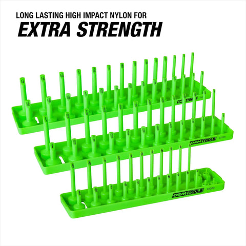 Six Tray Socket Organizer For SAE And Metric Sockets Fits One Quarter, Three Eighths, And One Half Inch Drives Stores 40 Deep Well And 40